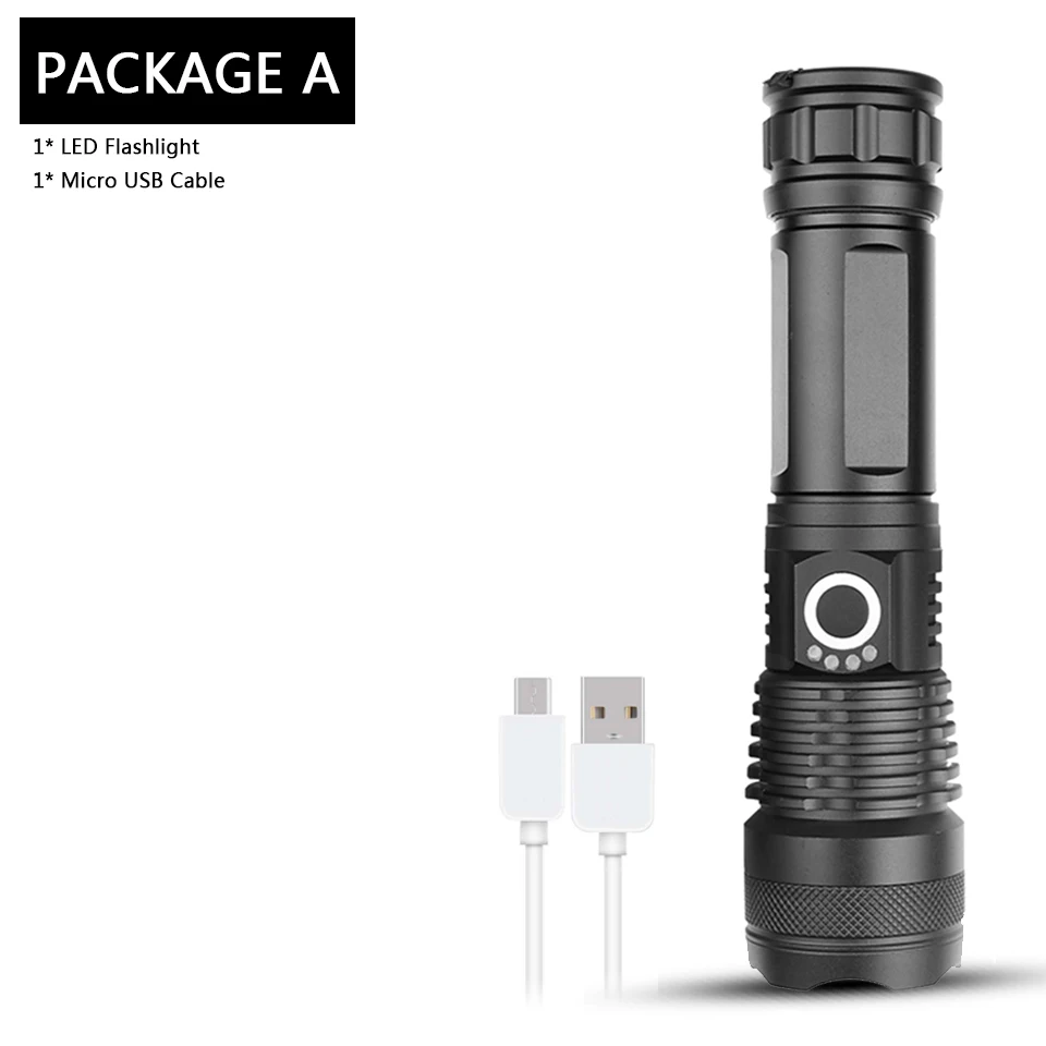 Package A Светодиодный фонарик cree xhp50, зарядка через usb, растягивающийся, ударопрочный, мощный, 18650 или 26650, перезаряжаемый фонарик - Испускаемый цвет: Package A