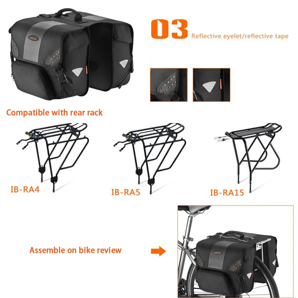 Сумка IBERA Bike Touring Pannier с боковым креплением, MTB Road, задняя стойка для хранения багажа, сумка на заднее сиденье, сумка-переноска, светоотражающая, водонепроницаемая