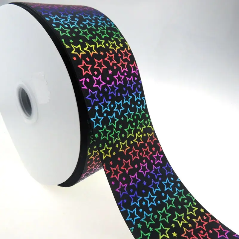 Hot sale 100 yards /roll 3 &quot75mm hologram rainbow Star printed grosgrain ribbon | Дом и сад