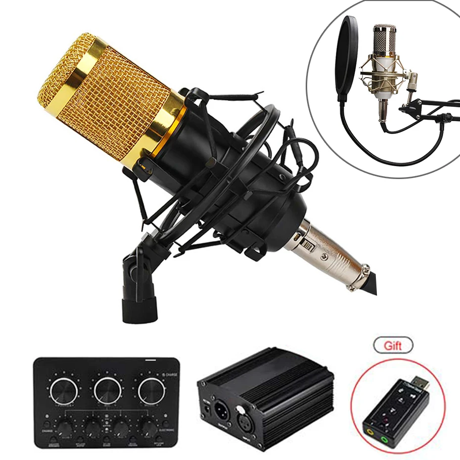 BM 800 конденсаторный микрофон bm800 48V Phantom power Mic звуковая карта с подставкой поп-фильтр Tritop для компьютера ПК видеозапись