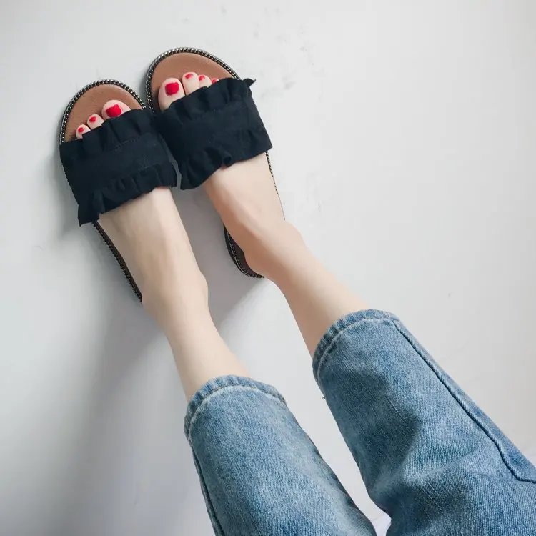 Сандалии с оборками для женщин шлепанцы Вьетнамки Новинка 2019 года летняя модная