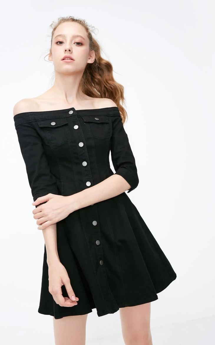Vero Moda Новое Женское джинсовое платье с открытыми плечами и рукавами-3/4, приталенные вечерние платья | 318342502