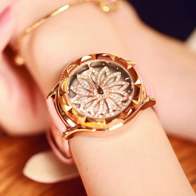 GUOU Luxury rose gold rotatable dial crystal women watch reloj mujer ladies fashion leather creative quartz Relogios | Наручные часы
