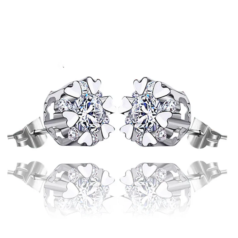 

New Fashion Women Love Heart Stud Earrings 925 Sterling Silver Shiny Cubic Zircon Jewelry Accessories