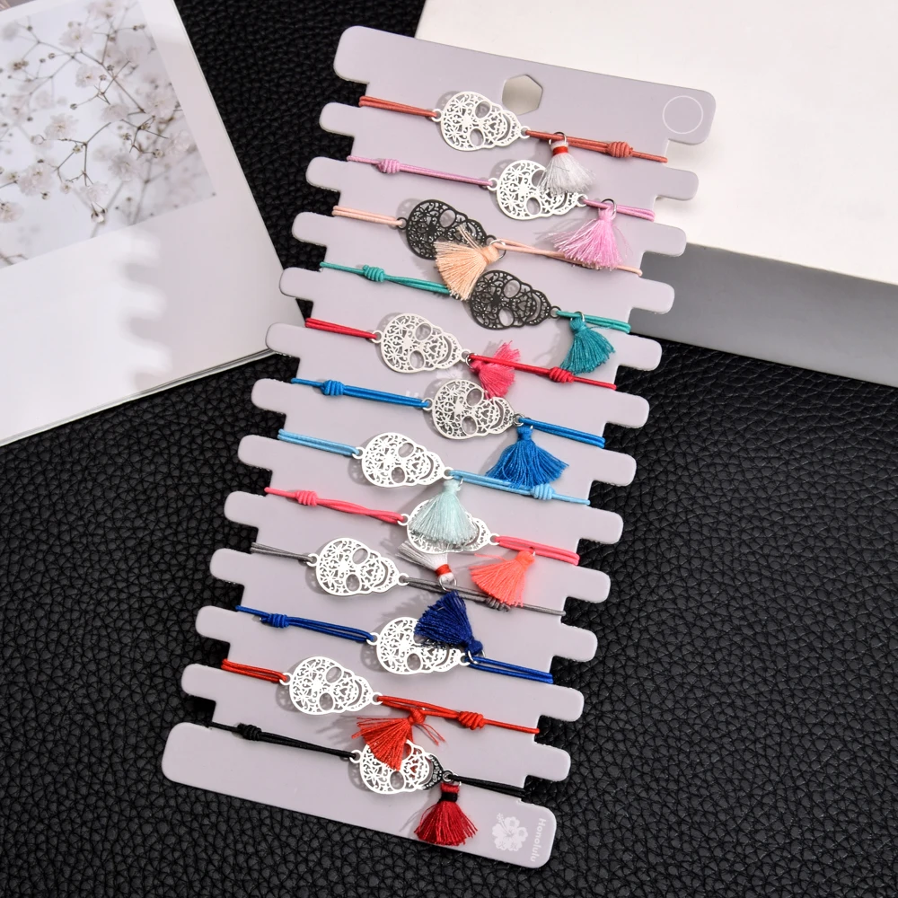 12 шт./компл. Комплект браслетов ручной работы из плетеной веревки и цепочек