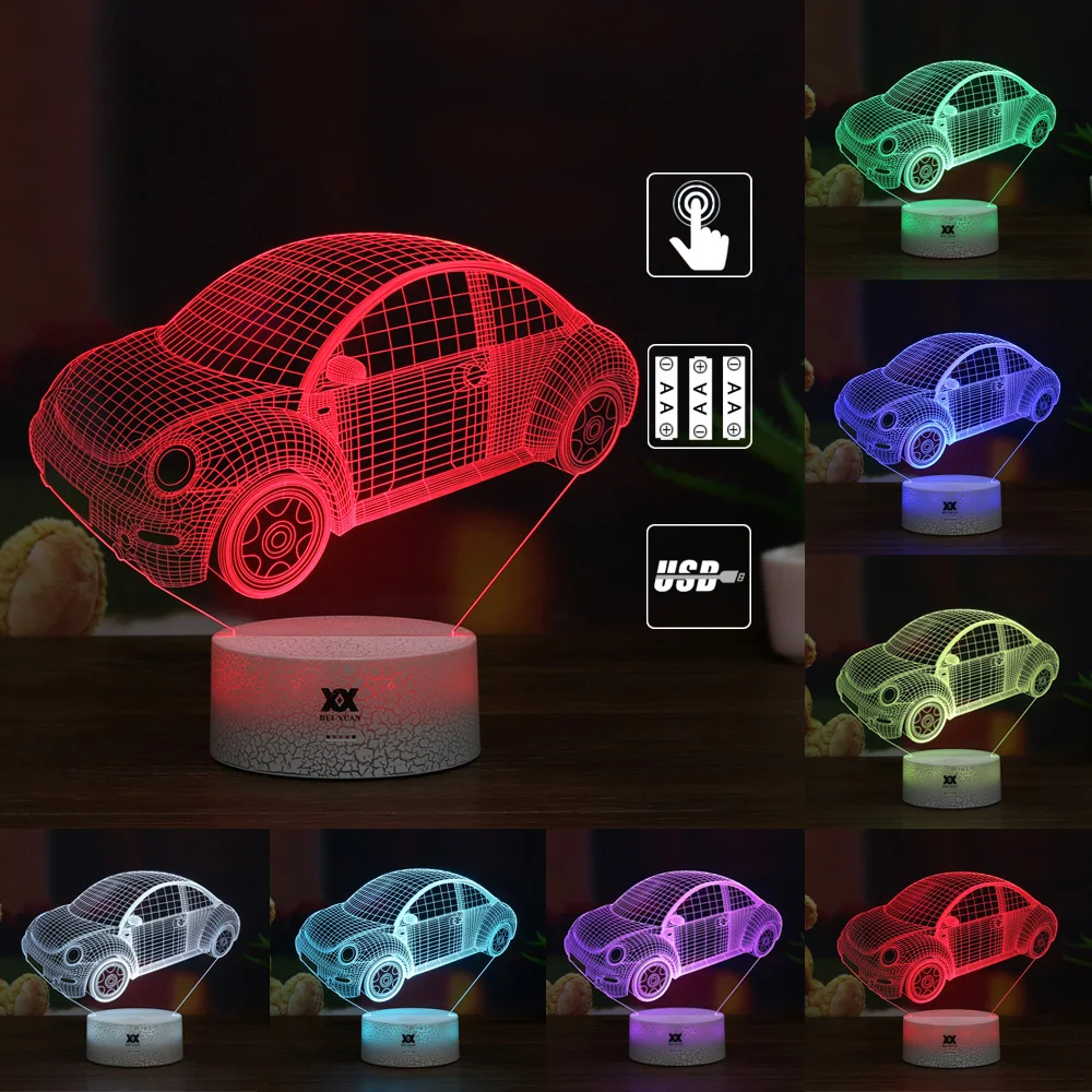 HY светодиодный новые творческие Жук автомобиль 3D лампа USB 7 цветов украшения дома