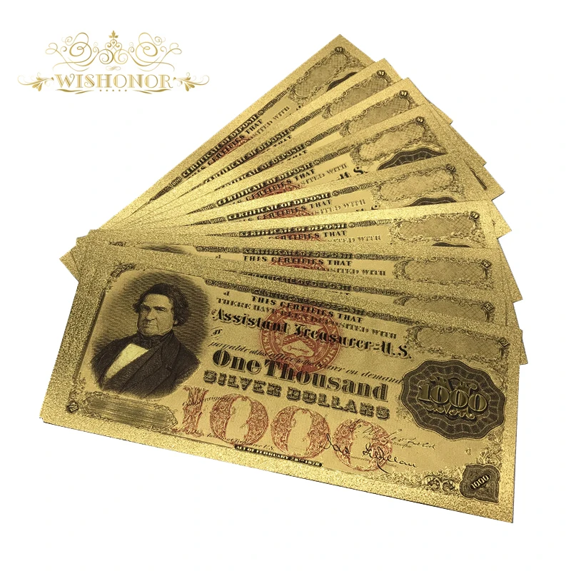 Wishonor 10 шт./лот цветные банкноты США 1878 Американский 1000 доллар 24 к Золотая банкнота