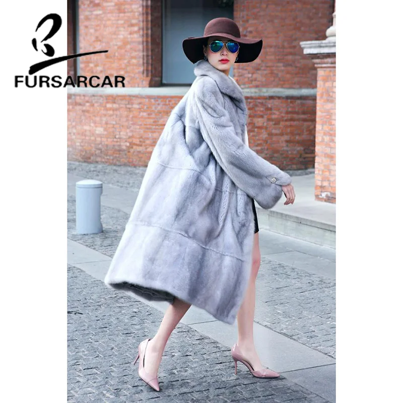 Женское длинное меховое пальто FURSARCAR роскошная модная куртка из натурального