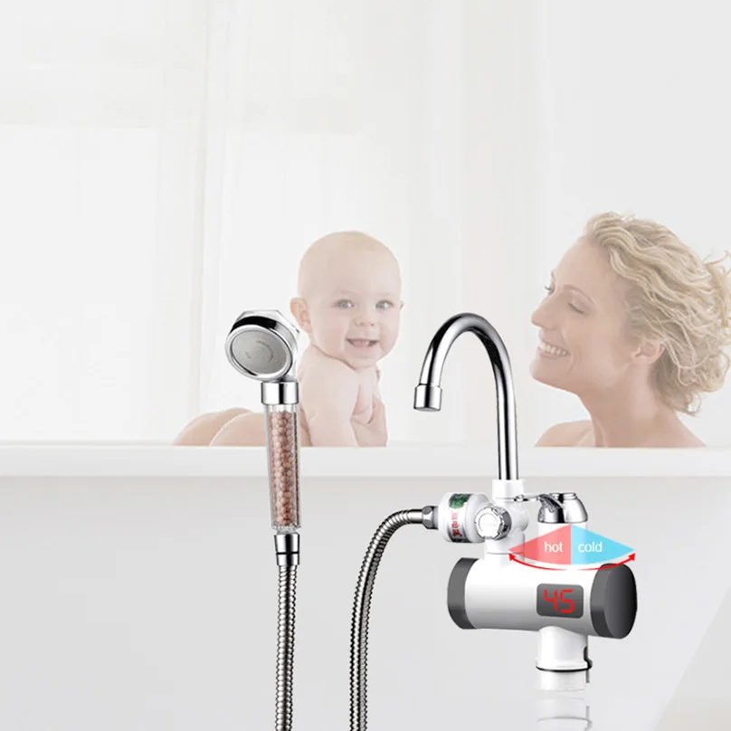 3000 W Температура Дисплей Instant Hot водопроводной воды Tankless Электрический кран Кухня Ванная комната холодной воде отопления с душем
