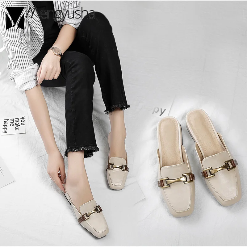 Женские сандалии-гладиаторы на толстом каблуке шлепанцы без задника квадратный