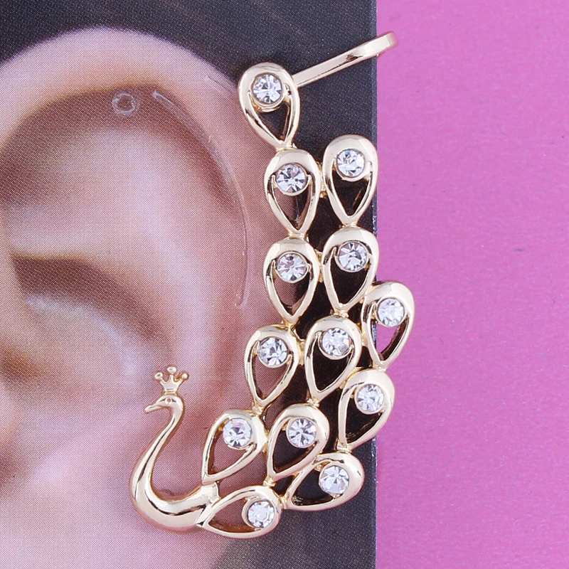 

The New Women Girl Rhinestone Peacock Ear cuffs Ear clips Earring jewelry