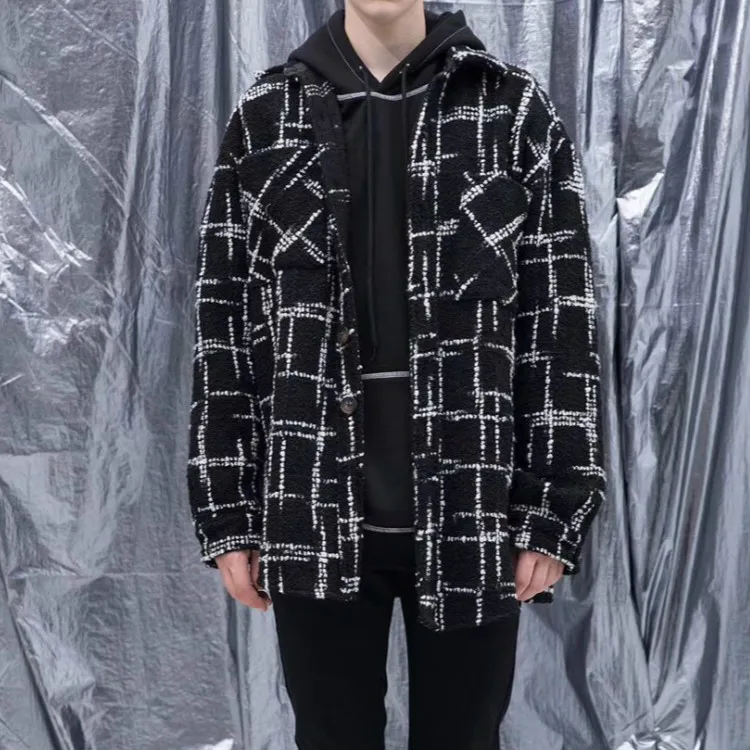 2019FW клетчатый узор красный/черный твидовый нарукавник хип-хоп Свободный крой обрезанная рубашка вентилируемые боковые швы