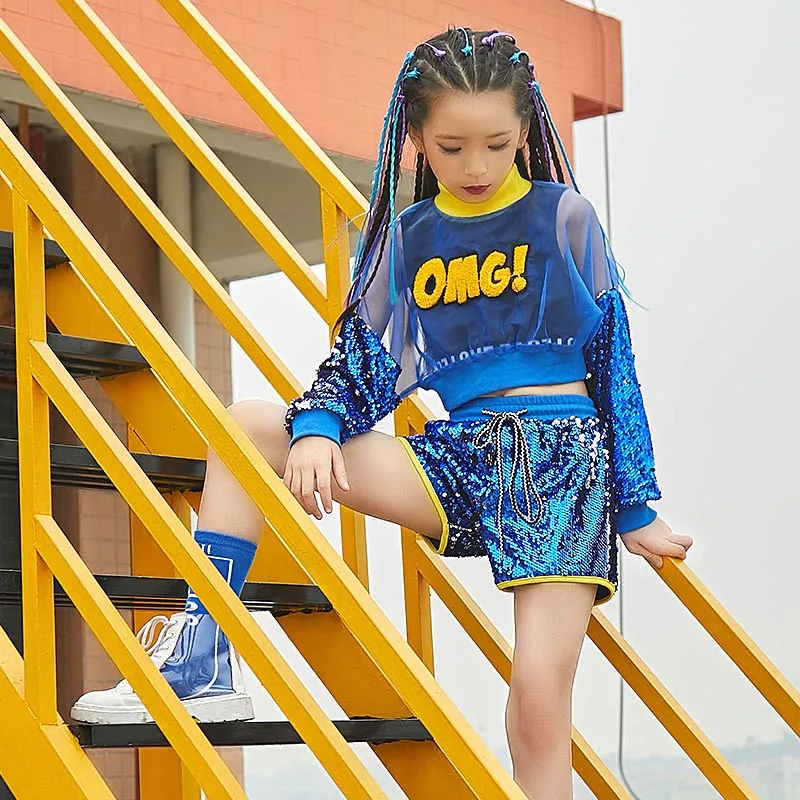 Новые костюмы для джазовых танцев девочек детская одежда с блестками в стиле хип