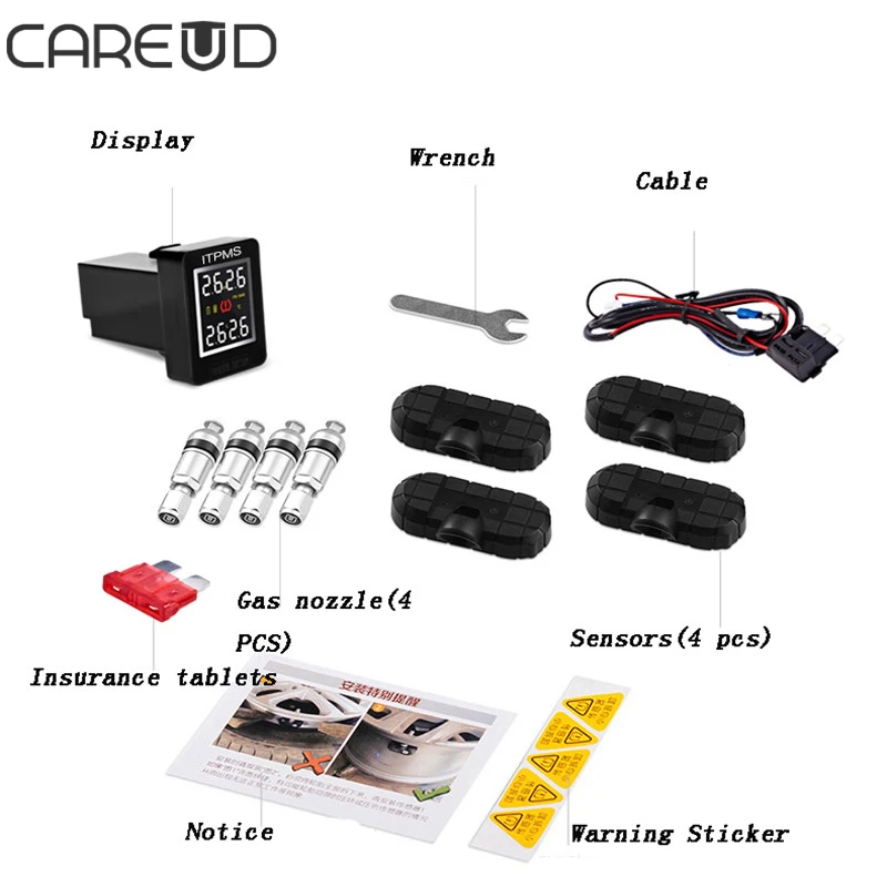 CAREUD TPMS U912 для Toyota, монитор давления в шинах, беспроводной, 4 встроенных датчика, датчики давления в шинах, высокая чувствительность, Автосигнализация
