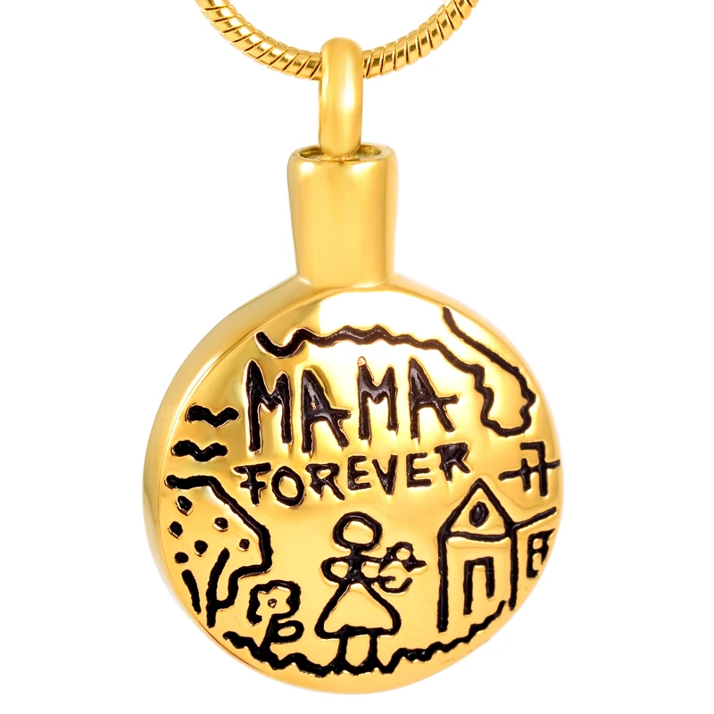 

IJD9185 Stainless Steel MAMA FOREVER Cremation Keepsake Memorial Ash Urn Necklace Pendant-Mother Keepsake Necklace for ashes