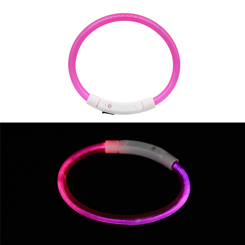 Pink B Usb зарядка ошейник для собак перезаряжаемый светодиодный светящийся ночной ошейник для собак светящийся безопасный ошейник для щенков и кошек с батареей - Цвет: Pink B