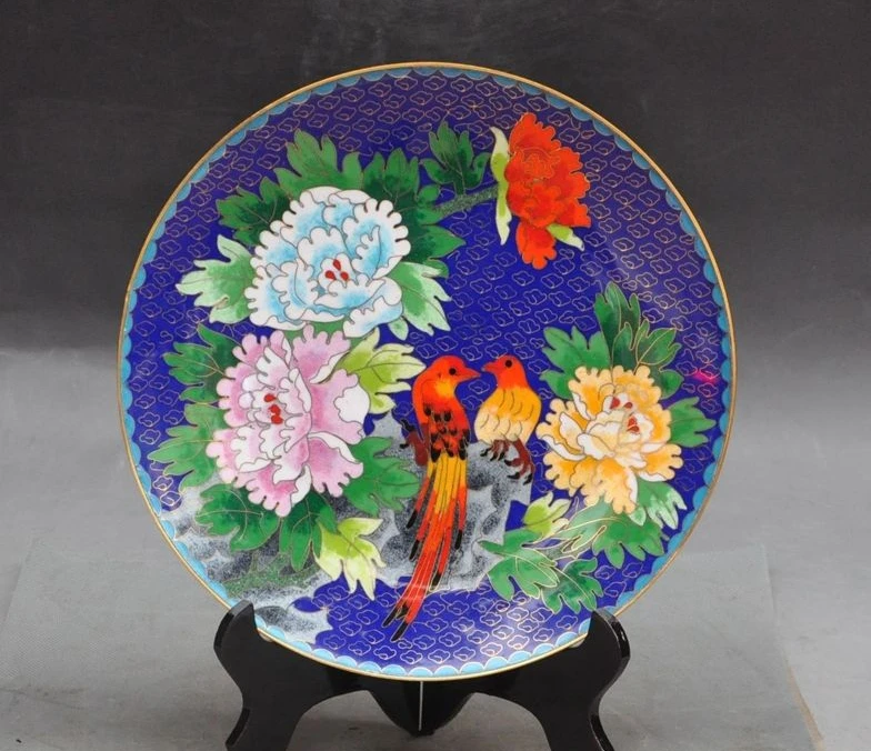 12 &quotСтарый Китай династии дворец бронзовые Перегородчатые Цветочные птицы Lucky Art