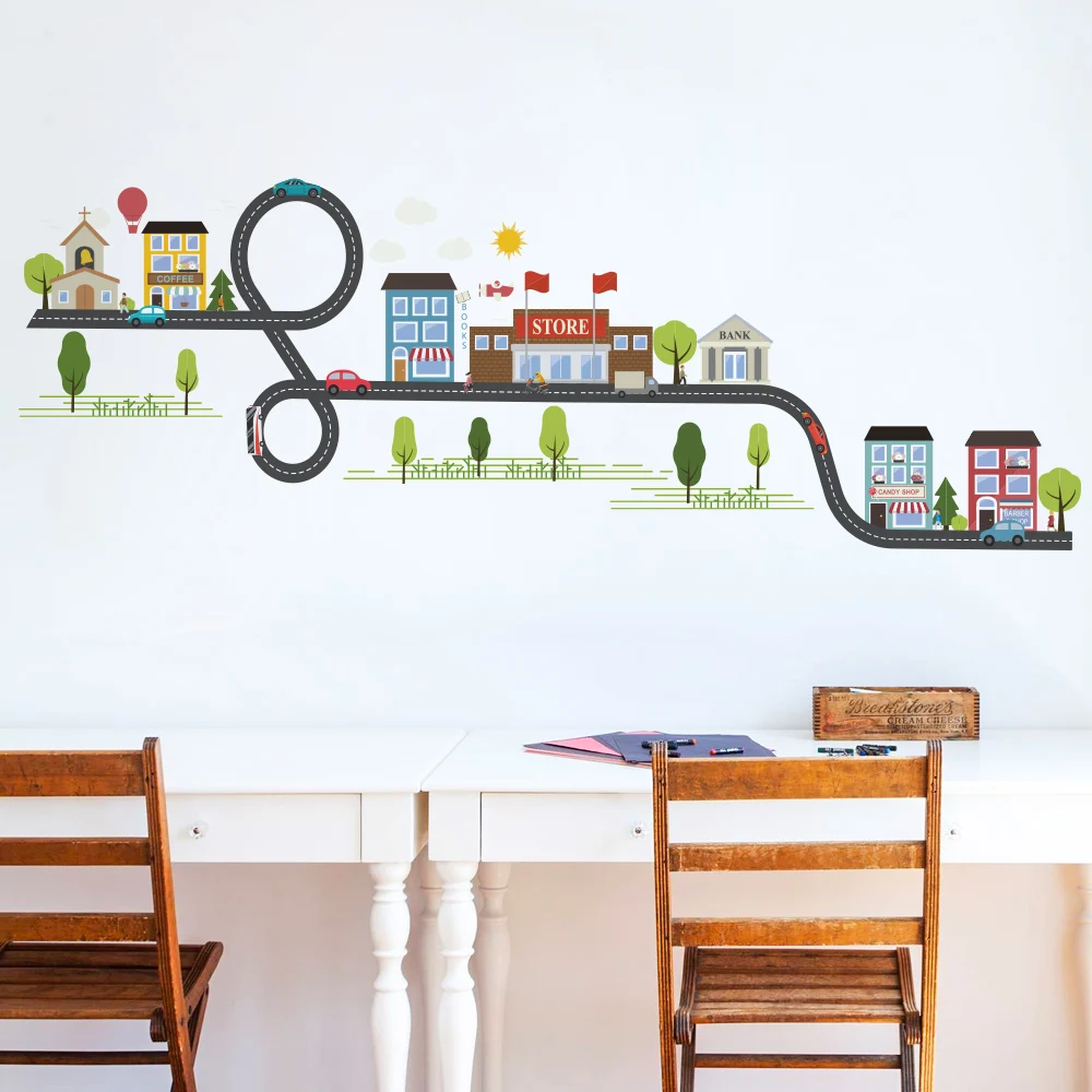 Diy Road Building Creative Stitching Combination Wall Sticker Dicor Brand Stickers For Kids Rooms Cars Tree Gift | Дом и сад