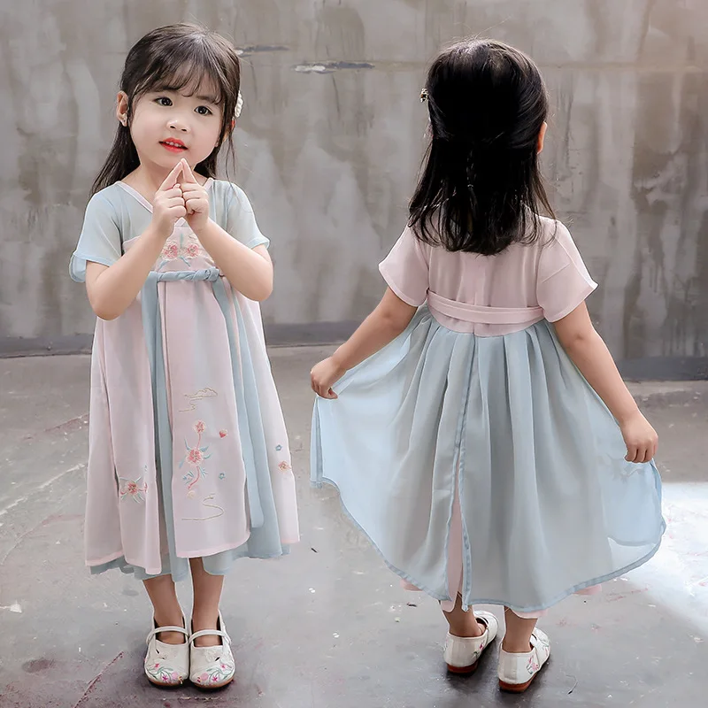 Китайский Hanfu платье для девочек летний костюм династии Тан китайская детская одежда народные национальные костюмы платье принцессы DQS1965