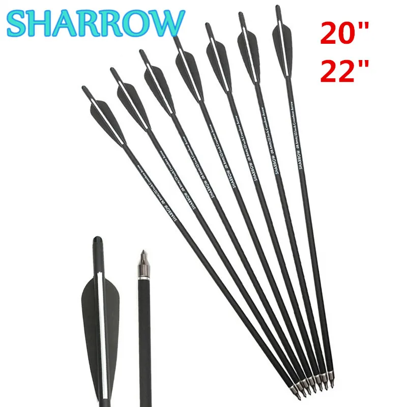 

12/24Pcs 20" 22" Crossbow Carbon Arrows Bolts Target Hunting Tips Broadhead 4" Vanes for Training Shooting Archery Accessories
