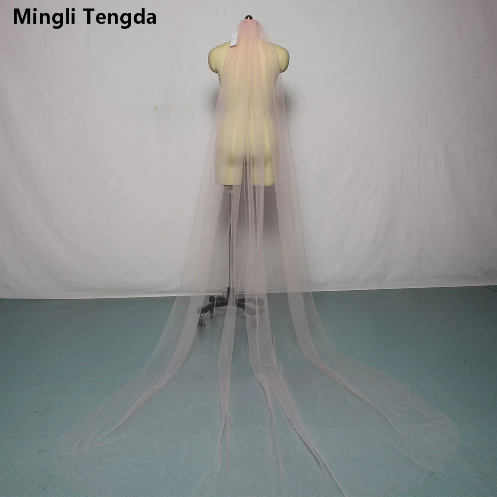 Фото Фата свадебная Mingli Tengda, однослойная розовая с гребнем, длиной 3 м, фата для невесты, с обрезанными краями №2