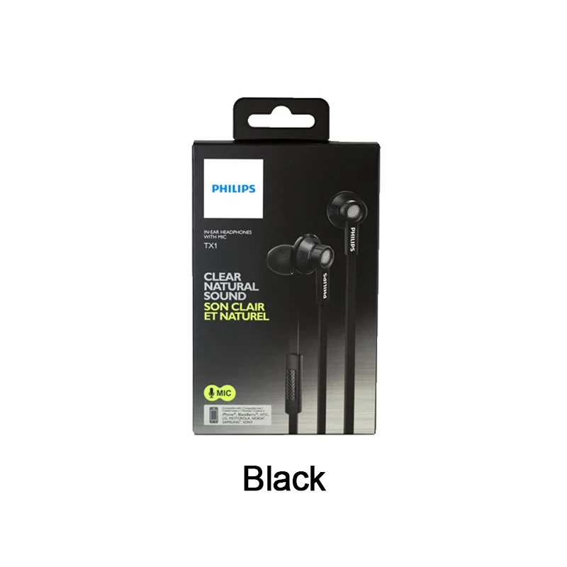 Black Philips TX1 Hi-Res Проводная гарнитура Спортивная гарнитура с HIFI CCAW голосовой катушкой совместима с IOS/Android - Цвет: Black