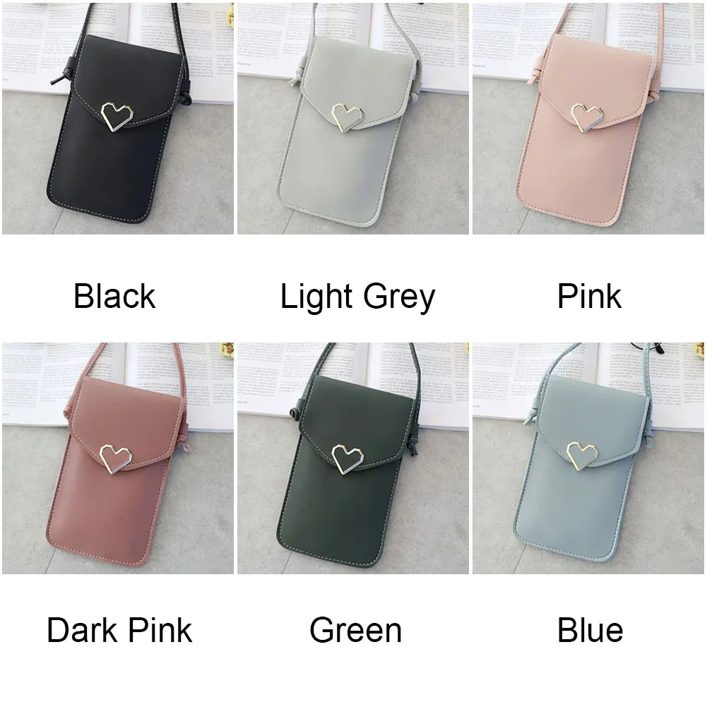 

Women Screen Convenient Crossbody Bag Small Mobile Phone Gift Fashion Daily PU Leather Transparent Heart-shaped Decorative