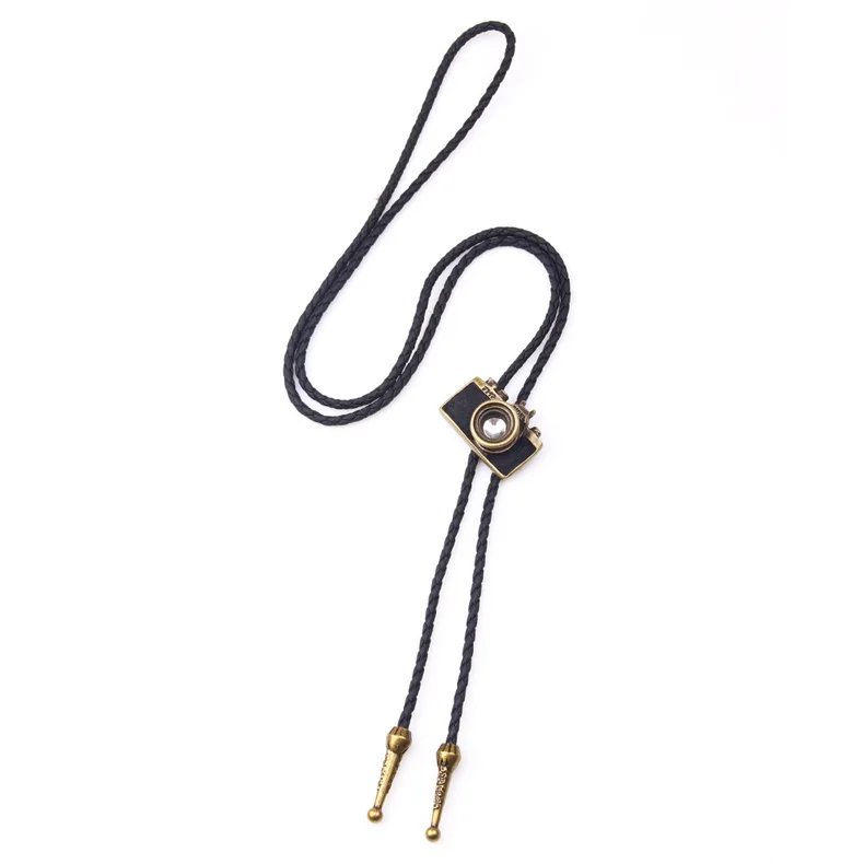 bronze camera Винтажная ковбойская джазовая шляпа из сплава для мужчин s bolo галстук для мужчин и женщин с кожаной веревкой длинное ожерелье цепочка на свитер рубашки Bolo галстук Мужские аксессуары - Цвет: bronze camera