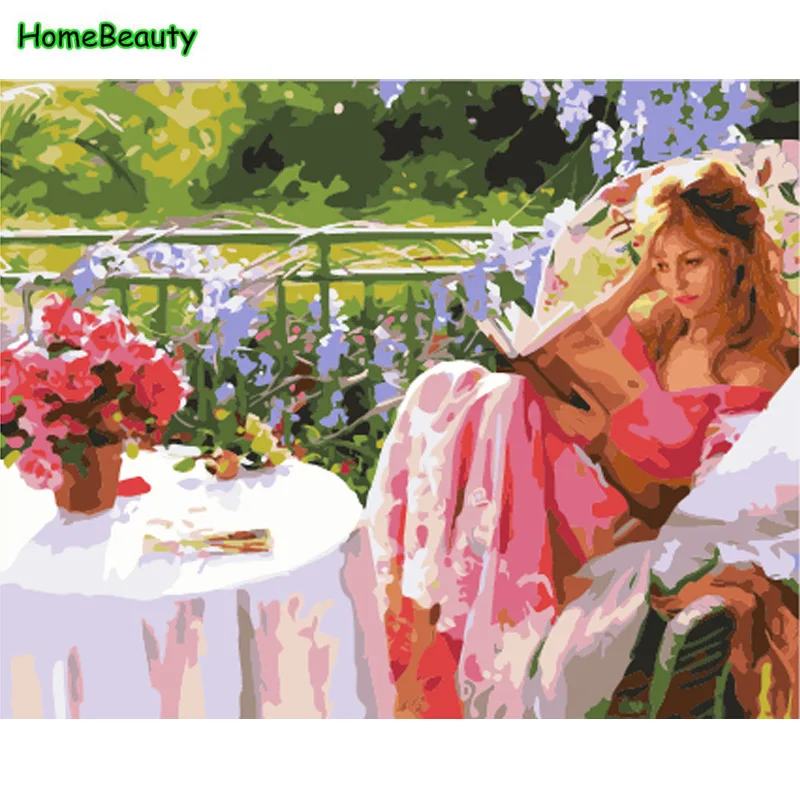 Oil painting coloring paint by numbers wall decoration calligraphy girl in garden pictures for kitchen child YA263 | Дом и сад