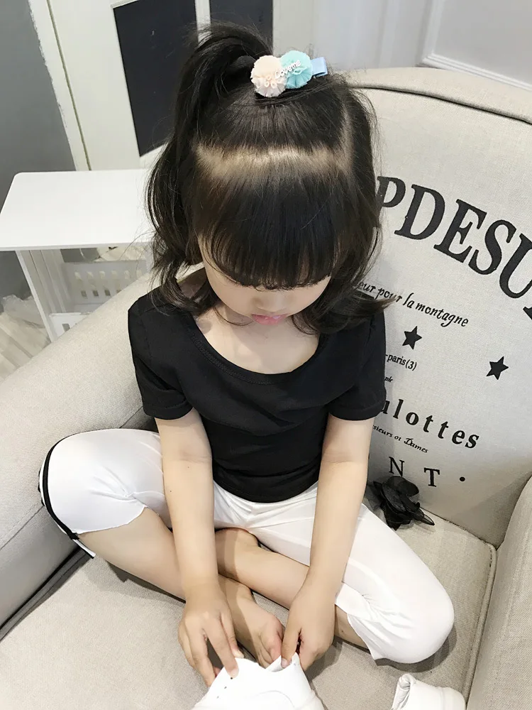 Новинка лета 2019 футболка для маленьких девочек Однотонная с коротким рукавом и