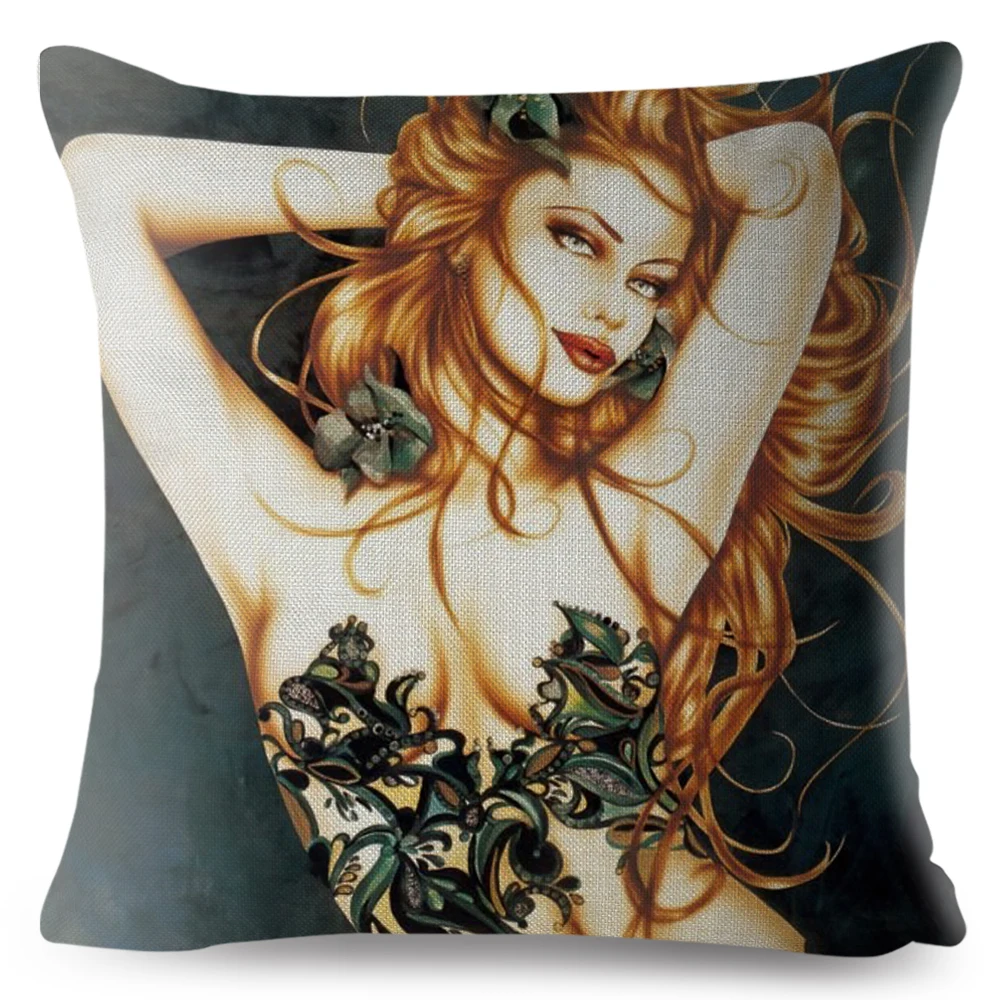 Наволочка для подушки с принтом девушек 45*45 см | Дом и сад