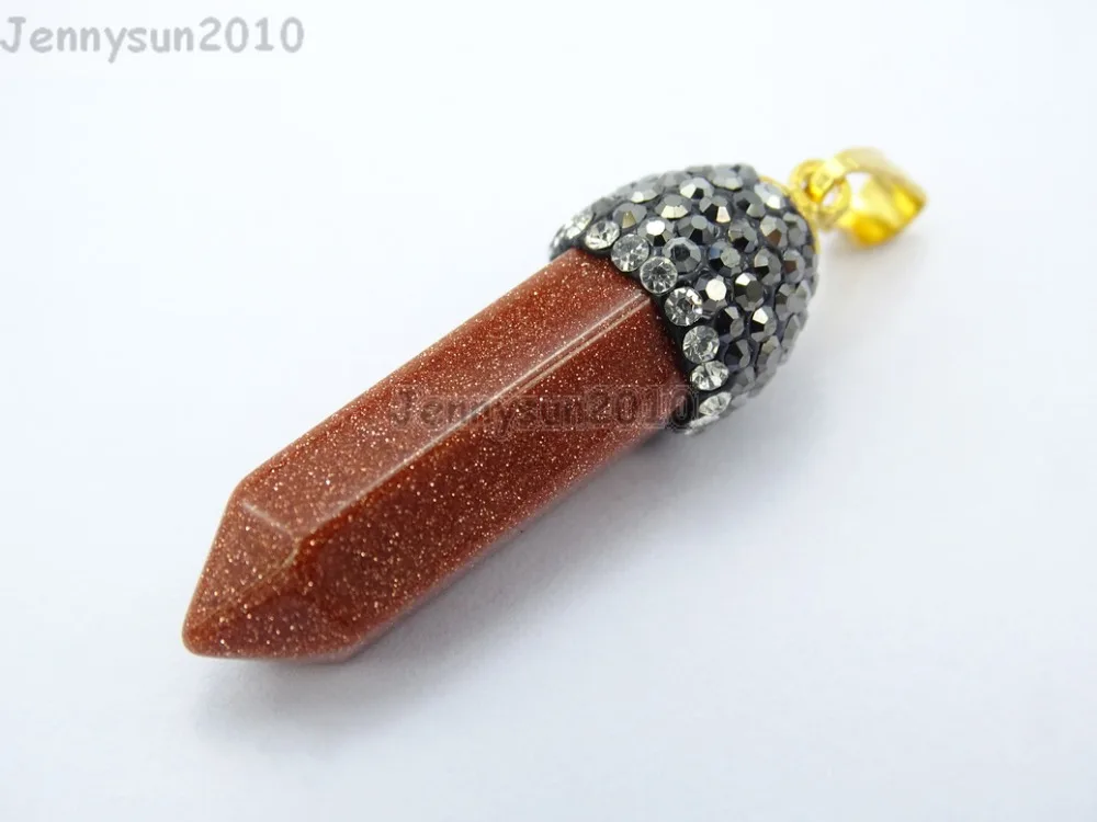 

Natural Gold Sand Gems stones Hexagonal Pointed Reiki Chakra Crystal Rhinestones Cap Pendant Necklace Earrings 10Pcs/Pack