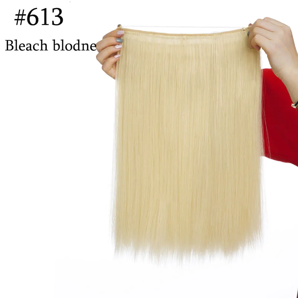 bleach blonde SNOILITE, 16 дюймов, невидимая проволока, без зажимов, для наращивания волос, секретная Рыбная линия, шиньоны, шелковистые, прямые, настоящие, натуральные, синтетические - Цвет: bleach blonde