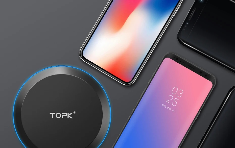 TOPK B46W 10 Вт Беспроводное зарядное устройство для iPhone X/XS Max XR 8 Plus Быстрая зарядка для samsung S8 S9 Note 9 8 Phone charger Pad