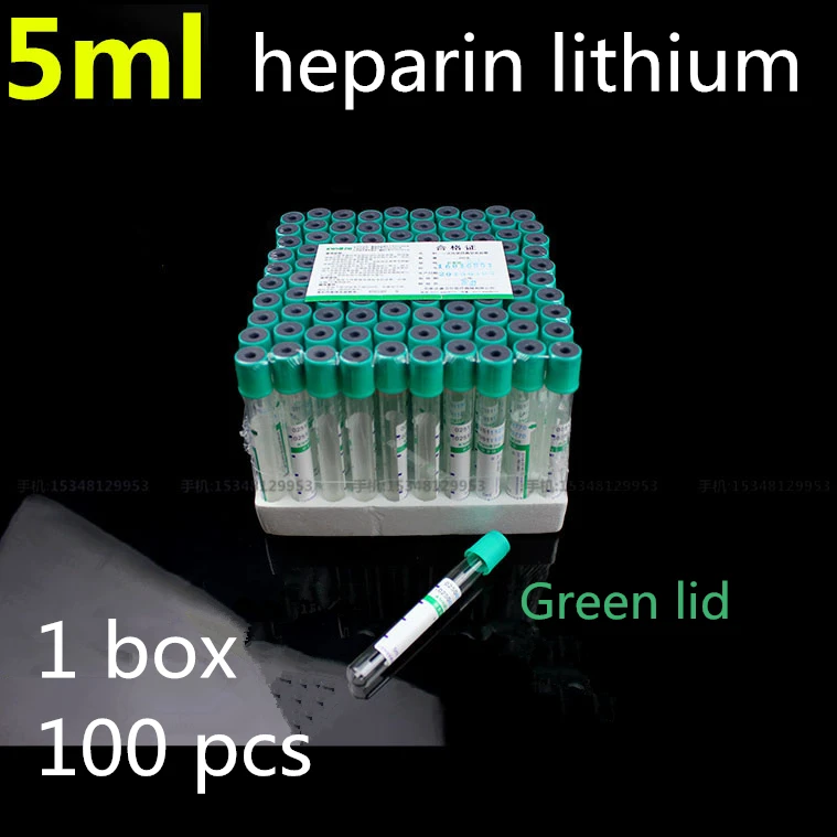 medical Disposable vacuum suction tube heparin lithium 5 10ml green cap with anticoagulant biochemical tube Green lid Laboratory