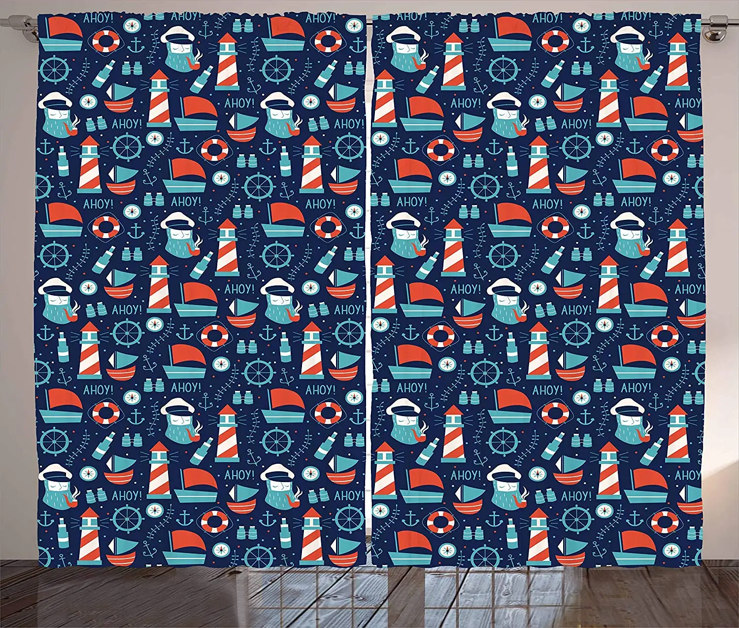 Шторы с изображением якоря морская Аранжировка кораблем капитан лодки штурвал и