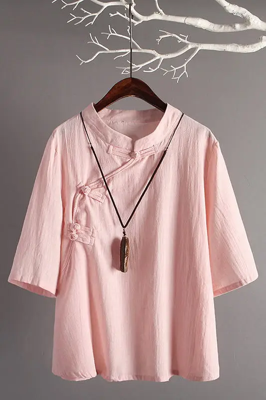 Льняной топ в стиле ретро хлопковые свободные льняные топы с наклонными кнопками