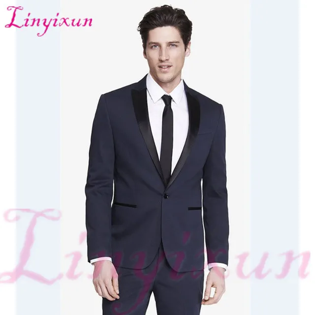 Linyixun Новое поступление мужские пиковые Черные нагрудные смокинги для жениха