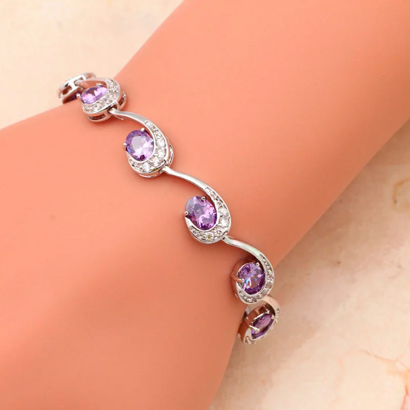 Fashional Purple Crystal crystal elegant bracelets for women white Silver high quality fashion jewelry TB554A | Украшения и