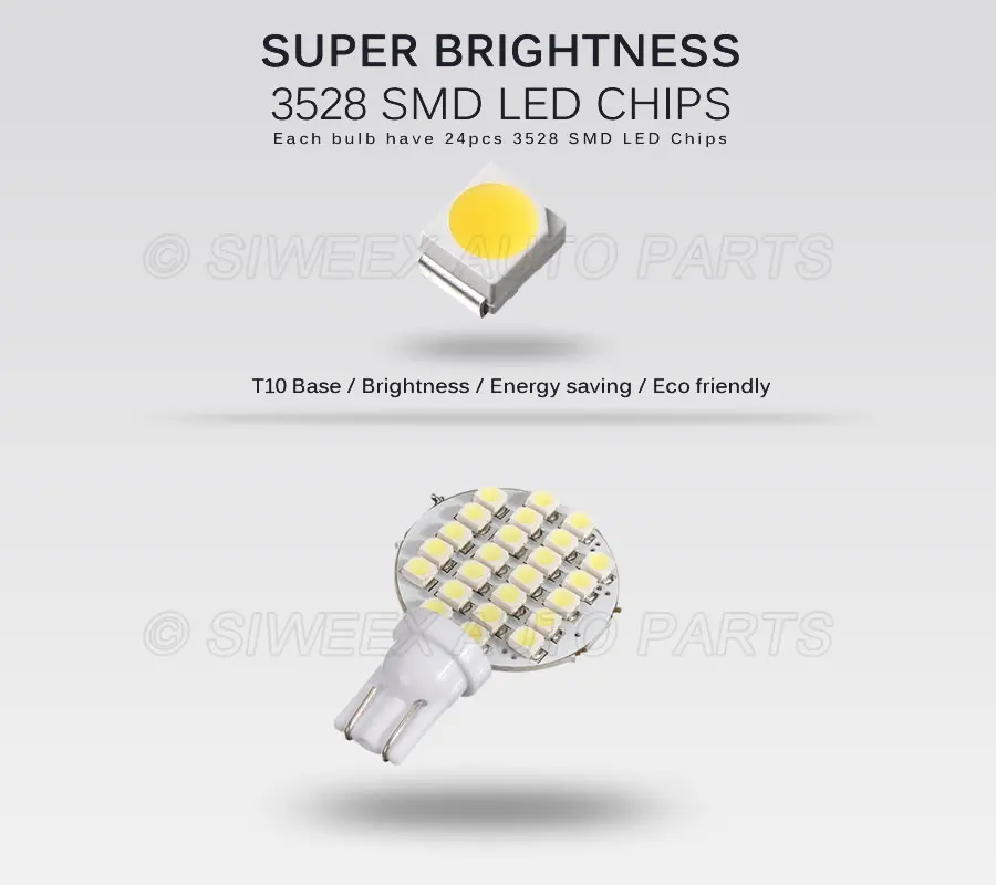 2шт T10 1210 24smd Автомобильный светодиодный светильник s авто Интерьер белый W5W 194 2825 168