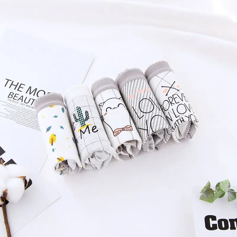 5 шт./лот девушка трусы хлопок Сердце печати Для женщин трусики дамы Повседневное