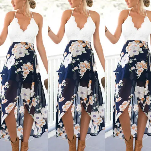 2018 New Fashion Hot Popular Summer Women Boho Holiday Strappy Floral Maxi Beach Sundress Party Long Asymmetrical Dress US | Женская