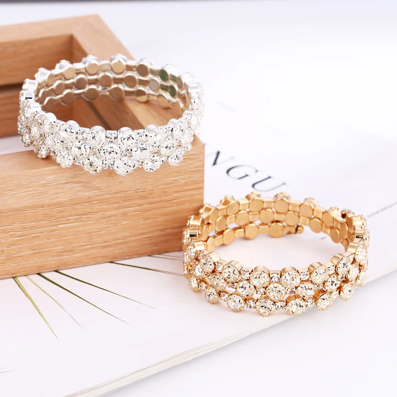 

Bohopan Bohemia Multi-layer Elegant Bracelets Shine Crystal Bracelets For Women Gold/Silver Color Wedding Party Bracelet Bangles