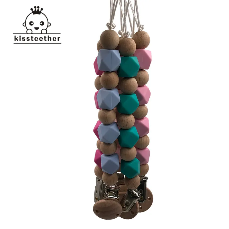 Cuentas de dentici&oacute;n de silicona, productos para beb&eacute;, collar mordedor de silicona, mordedores de animales de madera, chupete, juguete de cadena-5