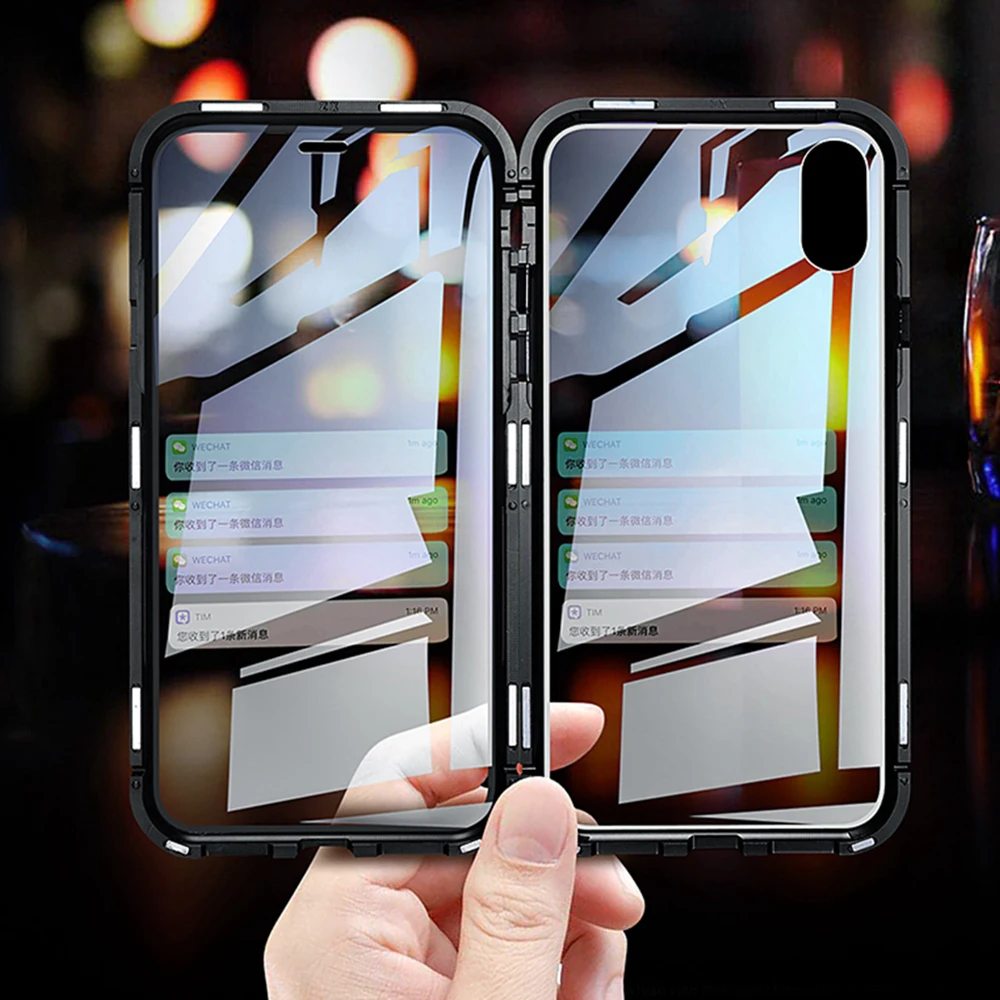 Магнитная Адсорбция Металла Чехол для iPhone XS MAX X XR 8 7 плюс 6 6s чехол двухсторонняя