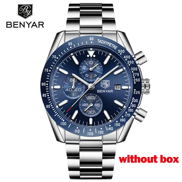 silver blue BENYAR мужские часы Топ люксовый бренд Бизнес Сталь Кварцевые Часы повседневные водонепроницаемые мужские наручные часы Relogio Masculino - Цвет: silver blue