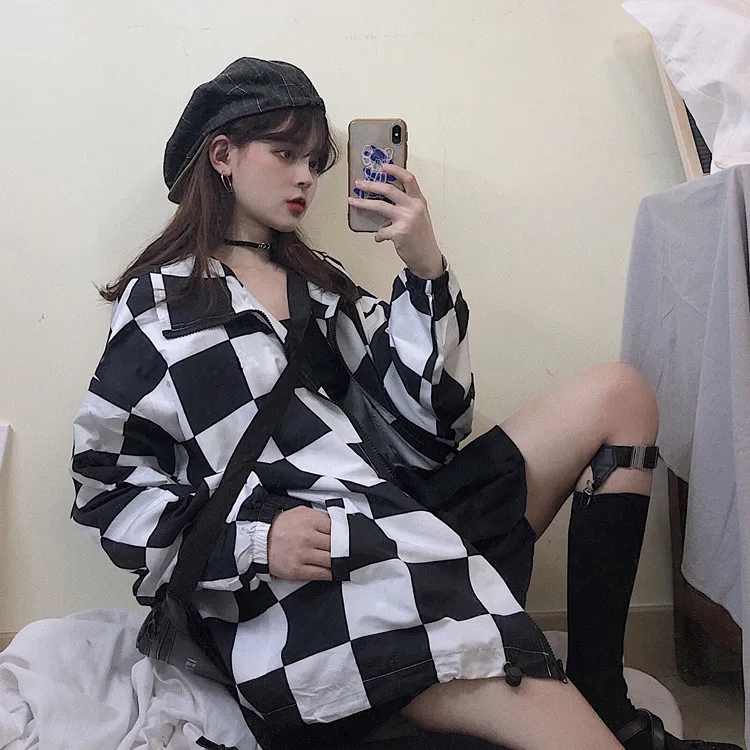 #5602 летняя Клетчатая Солнцезащитная куртка женская тонкая Harajuku Повседневная