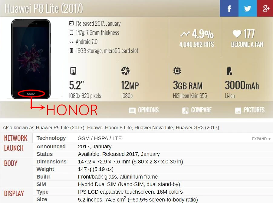 ЖК дисплей и рамка для Huawei P8 Lite 2017 / P9 панель сенсорного экрана дигитайзер Honor 8