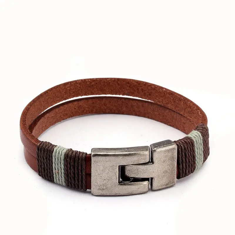 Винтаж плетеное кожаное изделие очаровательные браслеты на запястье Для мужчин
