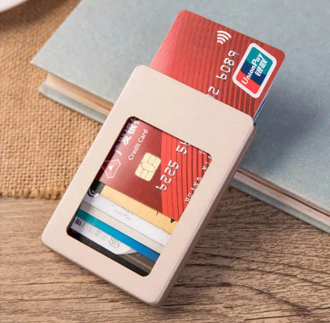 Новая алюминиевая RFID визитница кошелек антимагнитный сплав мужской держатель для кредитных карт женский тонкий Зажим для долларов кошелек мини-бумажник - Цвет: Golden